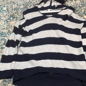 Gap navy and gray stripe pullover with hood